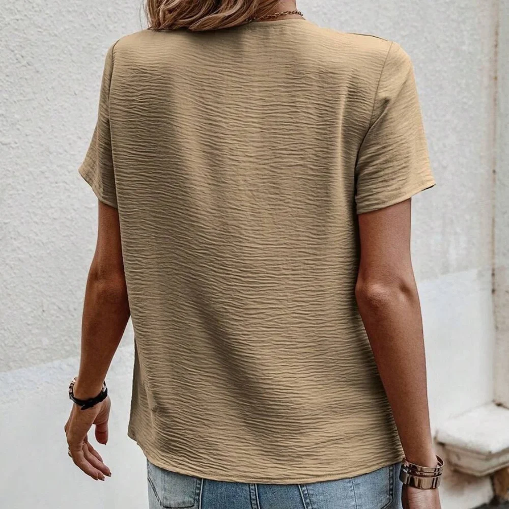 Baby Blue Short sleeve V neck Button Top - Picture 8 of 10